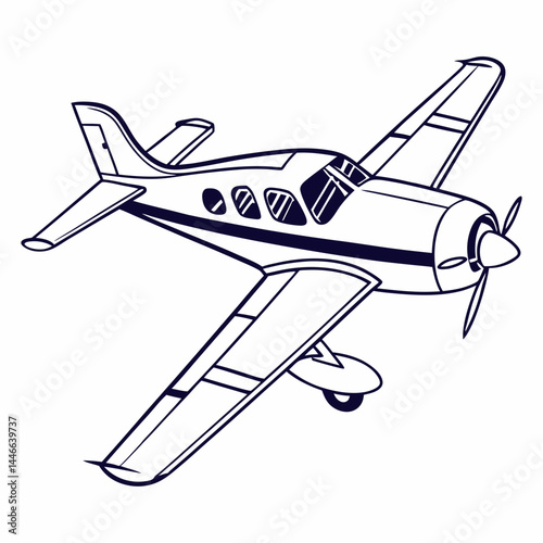 Vector Graphic Of Single Engine Airplane In Blue Outline Style