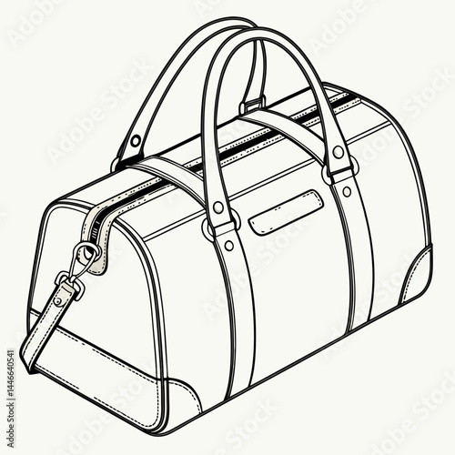 Vector Illustration Of A Duffel Bag Travel Bag Outline Style