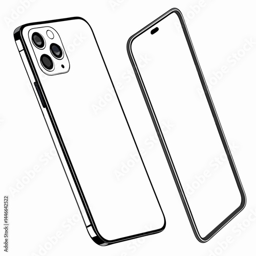 Mobile Phone Vector Illustration Isolated On White Background Front And Back View