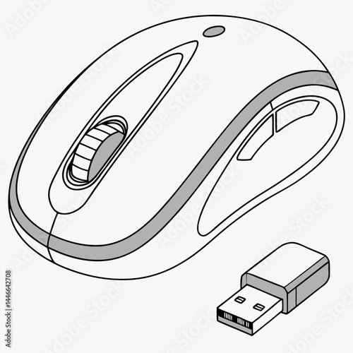 Wireless Mouse And Usb Dongle Vector Illustration Minimalist Style Design