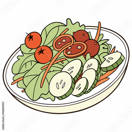 Fresh Salad Bowl With Vegetables Tomatoes Carrots And Cucumbers Illustration