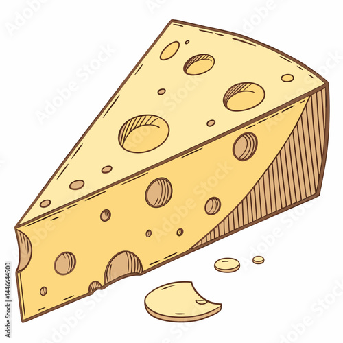 Cartoon Drawing Of Delicious Swiss Cheese Wedge With Holes Vector