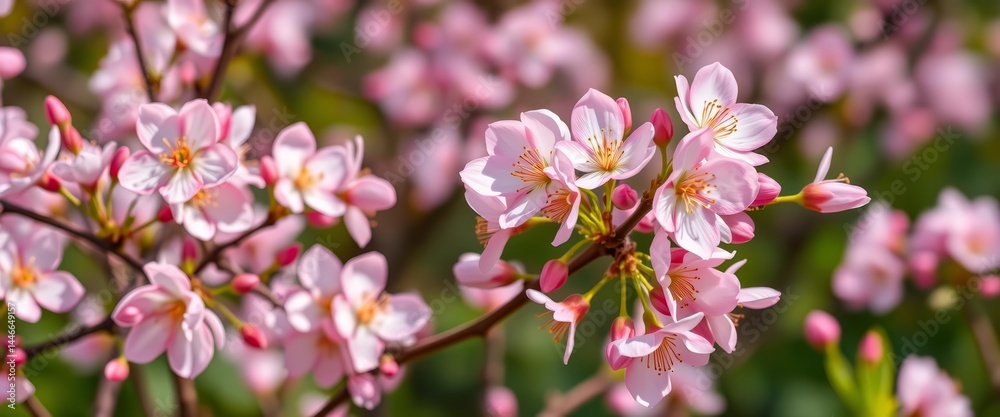 Obraz premium Delicate light pink almond blossoms in a spring garden, hello March, soft, almond tree