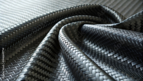 Wallpaper Mural Woven carbon fiber fabric close up macro shot showing detailed texture and high fidelity surface with smooth, shiny, and flexible material appearance in dark gray tones Torontodigital.ca