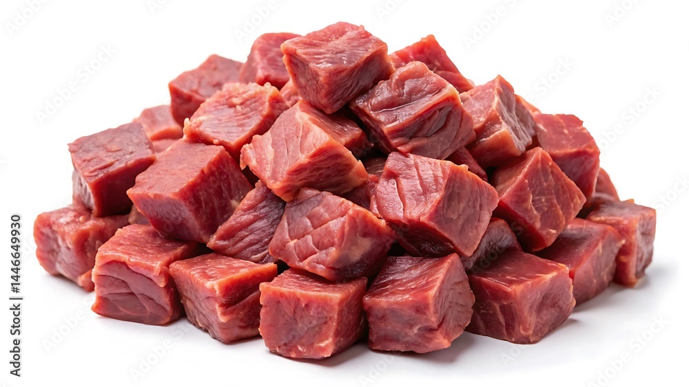 Pile of beef cubes isolated on white background Pile of beef cubes isolated on white background