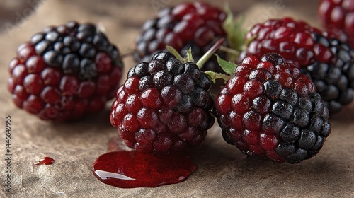 A border of juicy blackberries inside a natural wood frame - blackberry jam styling purple organic