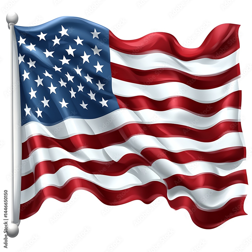Obraz premium The American Flag Waving Proudly On A White Background