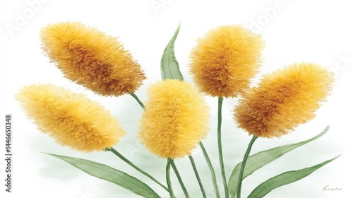 Golden Yellow Pilosella Flowers Watercolor Botanical Illustration