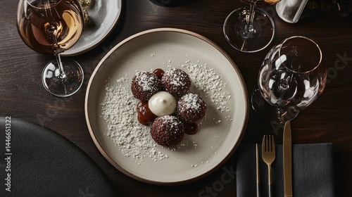 Wallpaper Mural Overhead Shot of Elegant Chocolate Dessert on Grey Plate Torontodigital.ca