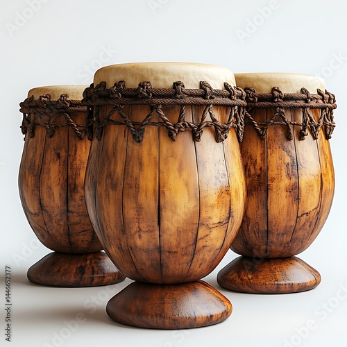 Three Wooden Goblet Drums Standing On A White Seamless Background High Resolution Photo photo