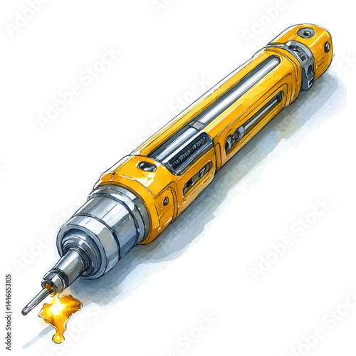 Soldering Iron With Melting Solder, watercolor vector, isolated on a white background.