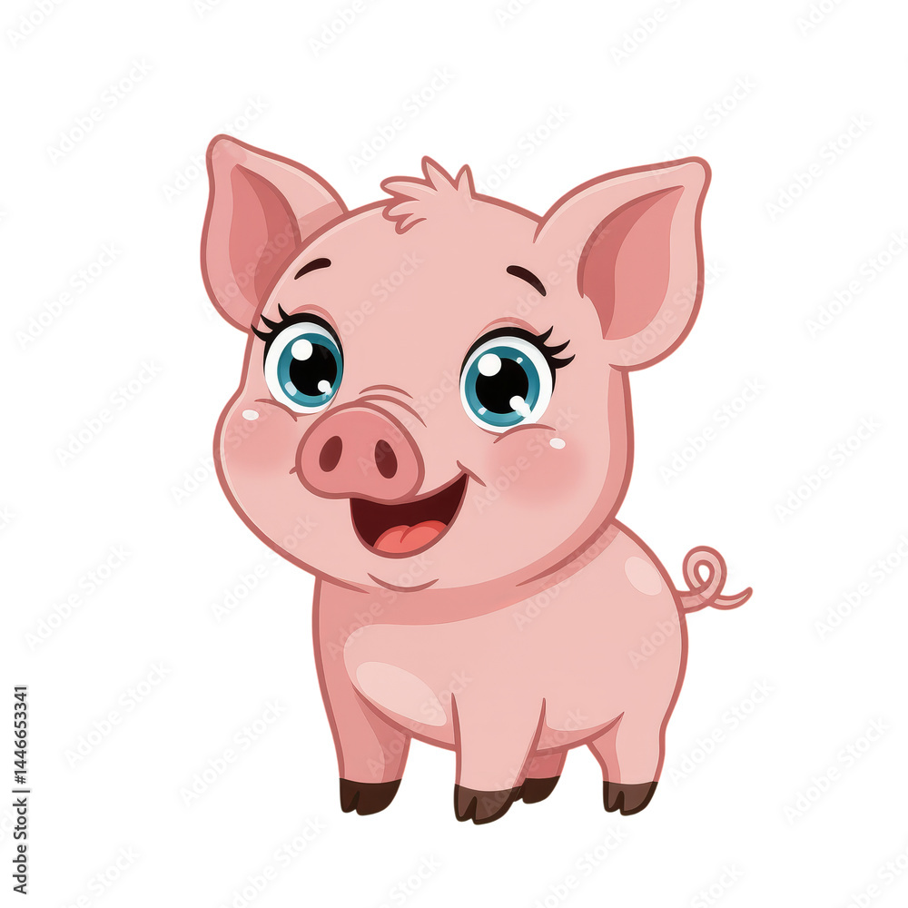 Cute Pink Pig Cartoon with Blue Eyes transparent background Cute Pink Pig Cartoon with Blue Eyes transparent background