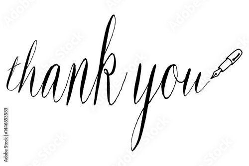 手書き風の筆記体で書いたThank You（ありがとう）の文字（カリグラフィー）

