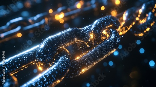 Close-up view of a metal chain with vibrant lighting.