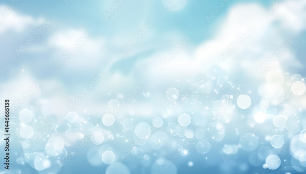 Obraz premium Abstract Blue Sky Background with Bokeh Lights and White Clouds Creates a Dreamy Soft and Heavenly Aesthetic