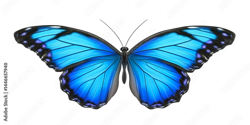 Obraz premium Isolated Blue Butterfly Illustration, Transparent Background, Detailed Wings, Colorful Design Element, Vivid Colors, Decorative, Graphic Element, Wildlife, Nature's Beauty, Insect, Beautiful Butterfly