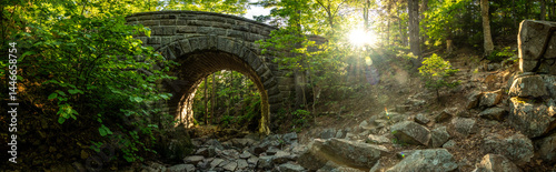 Obraz na płótnie Panorama Of Sun Shinging Bright Over Waterfall Bridge In Acadia w salonie