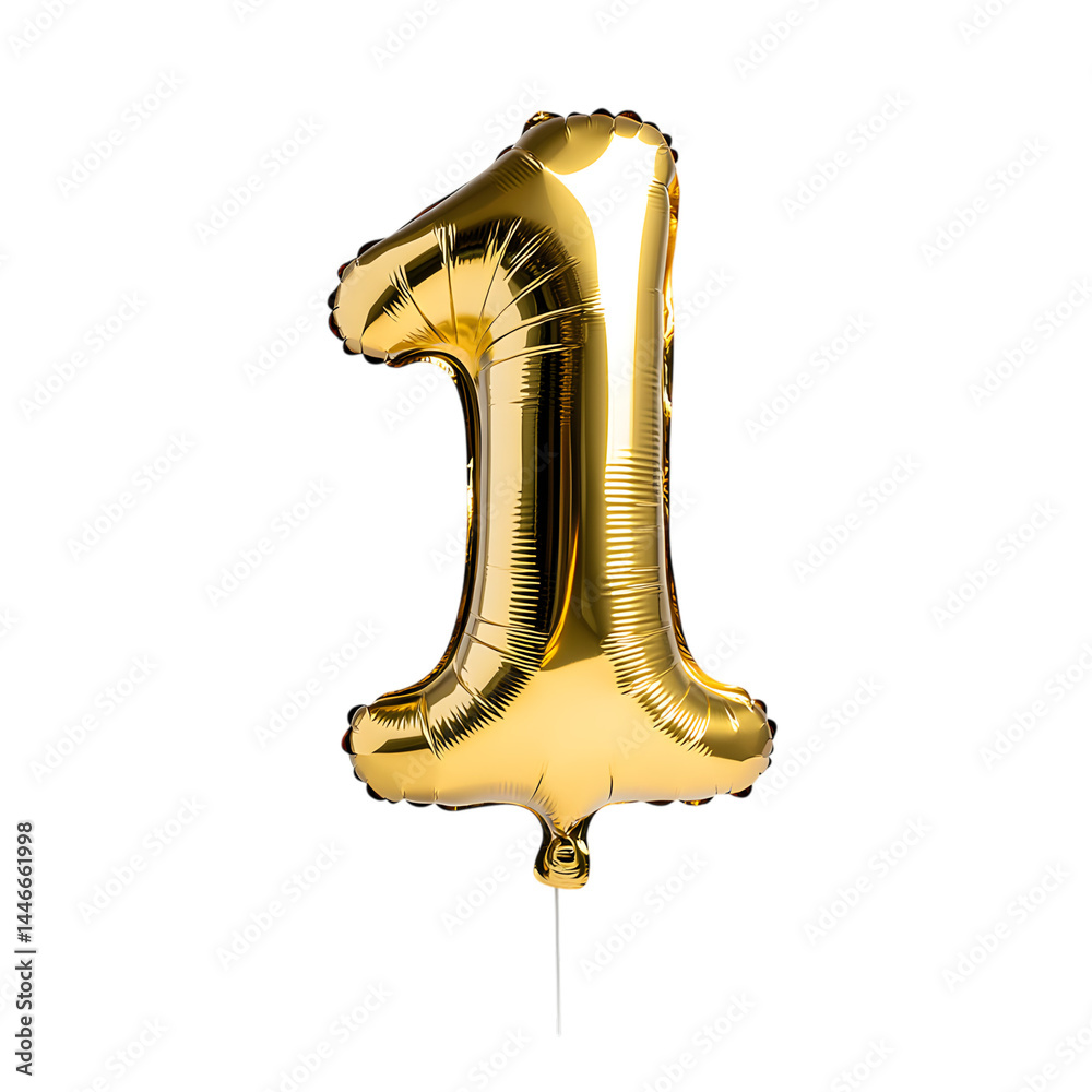 Fototapeta premium Numeral 1. Foil balloon number isolated on white background. Ai Generated Images