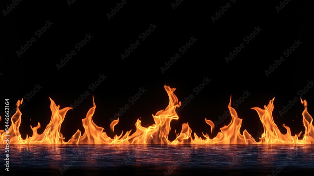 Naklejka premium Fiery Orange Flames Against a Black Background