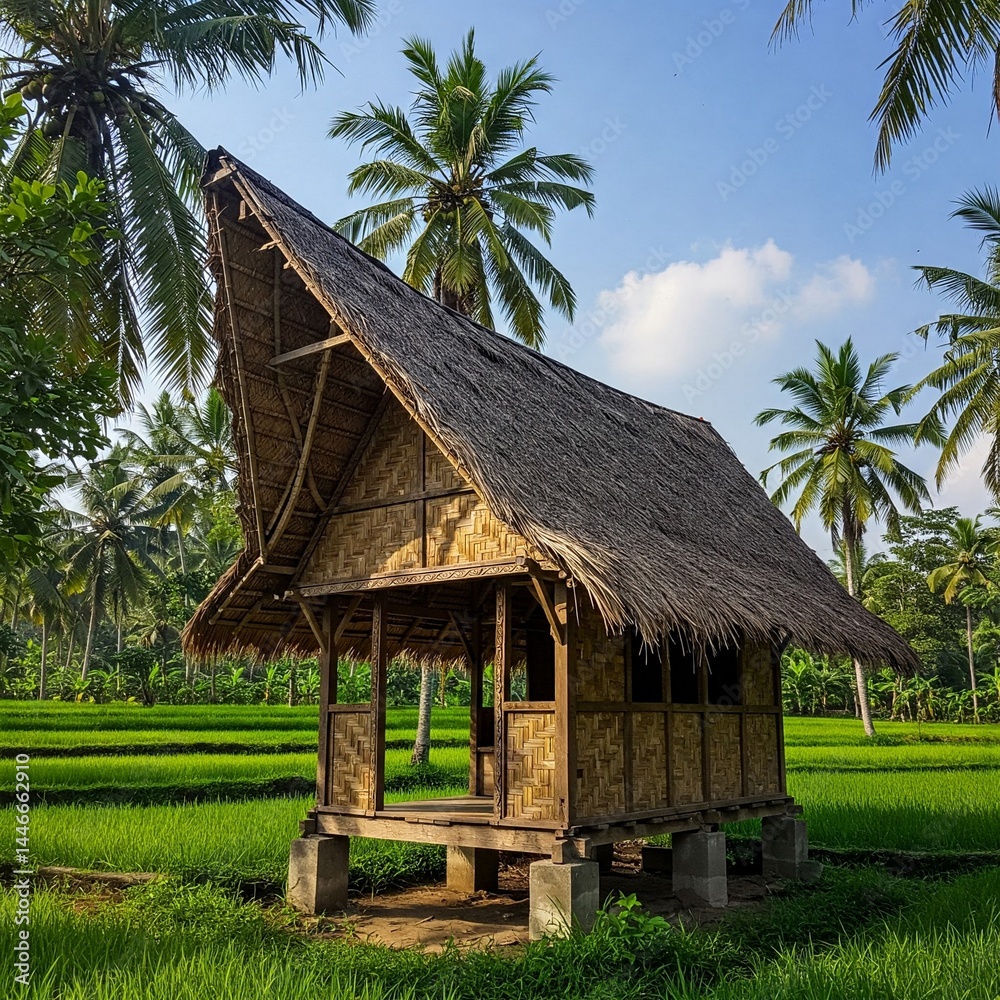 hut in the middle of the rice fields hut in the middle of the rice fields