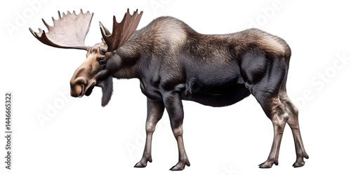 Isolated Moose Profile Illustration, Realistic Wildlife Animal, Transparent Background