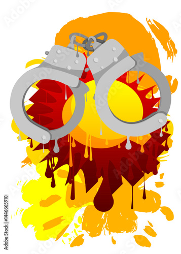 Handcuffs graffiti. Abstract modern street art decoration performed in urban painting style.