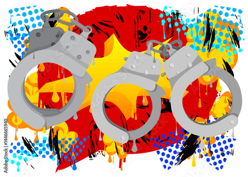 Handcuffs graffiti. Abstract modern street art decoration performed in urban painting style.