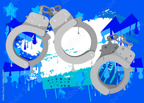 Handcuffs graffiti. Abstract modern street art decoration performed in urban painting style.