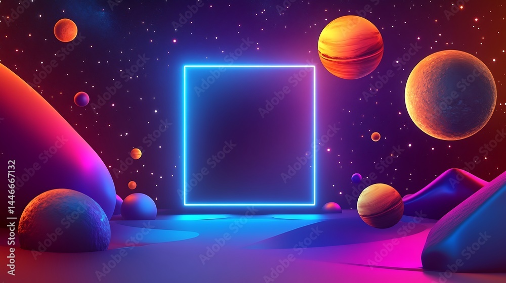 Obraz premium Futuristic Space Scene with Neon Frame