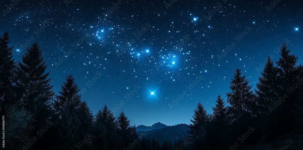 Night sky stars forest trees mountains Night sky stars forest trees mountains