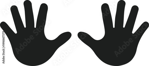 Silhouette of Two Human Hands, Minimalist Black and White Vector Illustration with Open Palm Gesture
