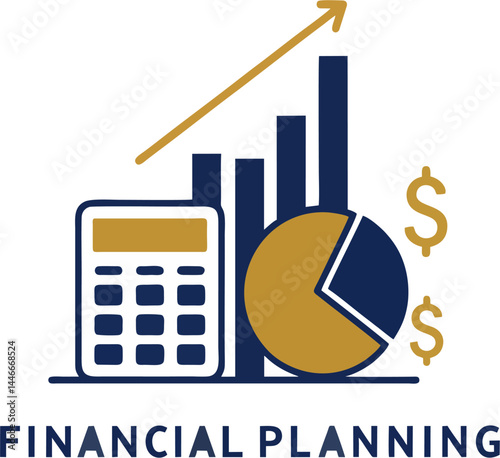 Minimalist Financial Planning Logo with Bar Chart, Pie Chart, and Calculator Icon – Vector Design