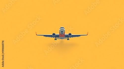 An airplane flying straight toward the camera on a yellow background