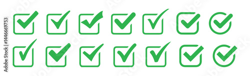 Big Green check mark icon set. Check box icon with correct, accept checkmark icons tick box checked. Check mark icon symbol. Vector Illustration