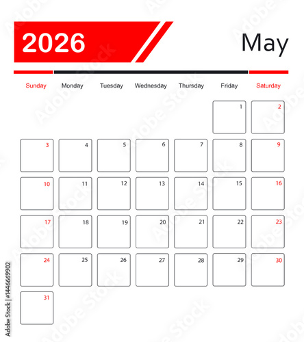 May 2026 Calendar. monthly calendar template