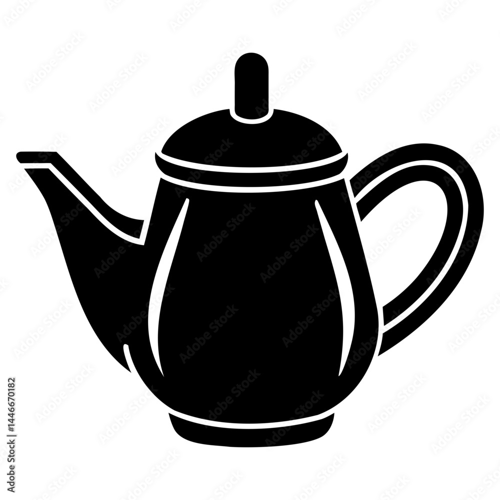 Fototapeta premium Teapot Silhouette Vector Illustration in Black for Tea Designs on Transparent Background
