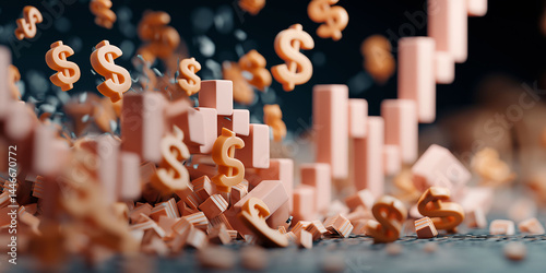 Fototapeta Naklejka Na Ścianę i Meble -  3D graphics of falling money. A concept of chaos and destruction, as if the money were being torn apart or blown away by the wind.