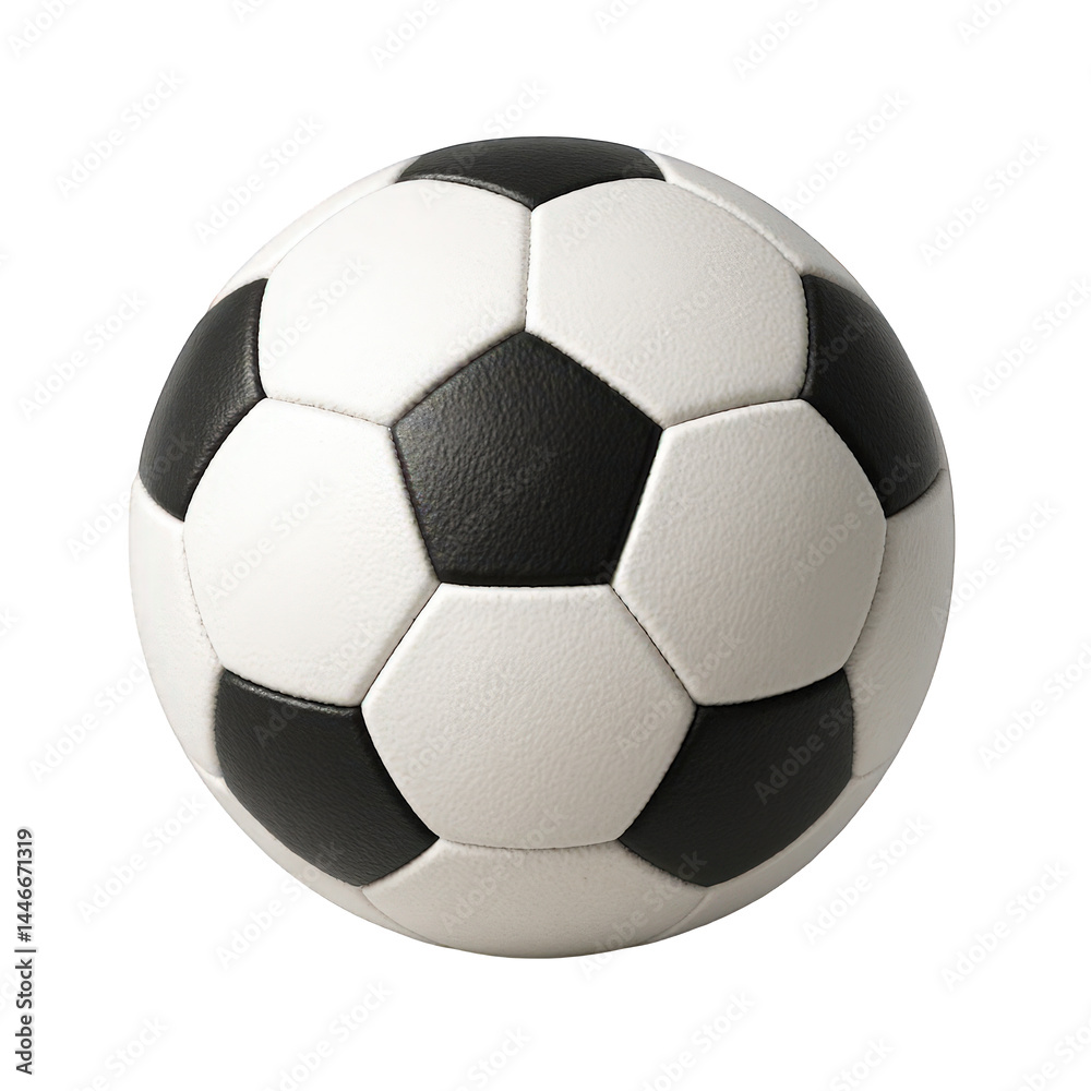 Close-up view of a classic black and white soccer ball, showing its iconic hexagonal and pentagonal design. Close-up view of a classic black and white soccer ball, showing its iconic hexagonal and pentagonal design.