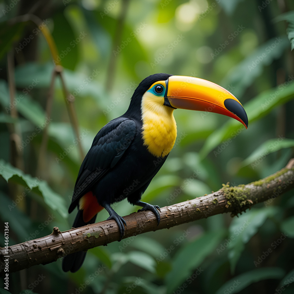 Fototapeta premium Keel-billed Toucan in a Costa Rica Tropical Rainforest. Also Known as the Rainbow Toucan