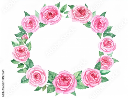 Watercolor Pink Rose Wreath: Delicate Floral Frame