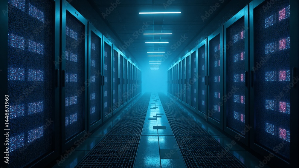 Fototapeta premium Data Center With Glowing Blue Light