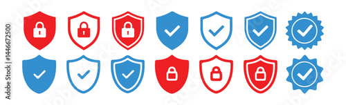 Set of security shield checkmark and Verified  icon set. Vector Illustration eps 10