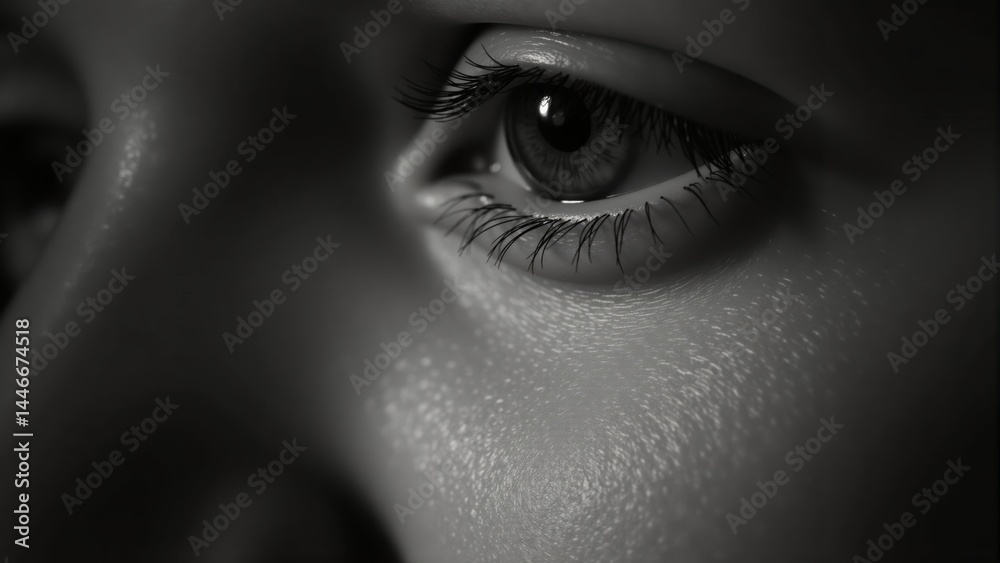 Fototapeta premium Child's Eye Close-up Black And White