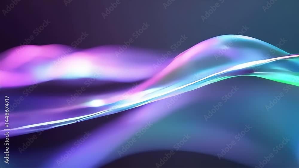 Flowing Abstract Ribbon with Neon Gradient Colors in Slow Motion