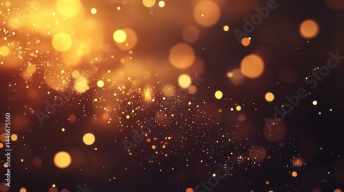 Shimmering golden bokeh lights and sparkles on a dark background