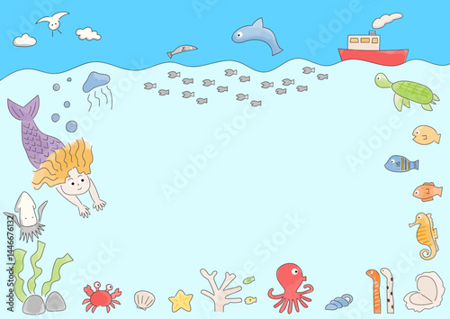 人魚と海の生き物たちのフレーム