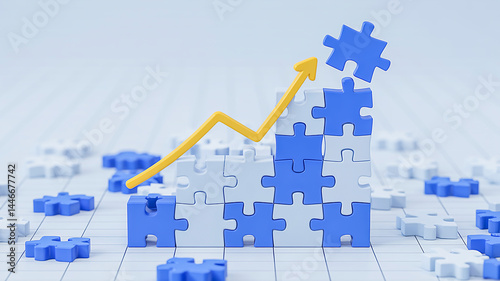 3D Puzzle Graph with Upward Trend – Business Growth Concept