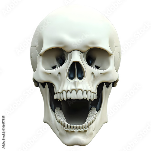 3D Realistic Illustration Of An Isolated, Open-Mouthed Skull