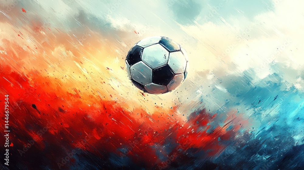 Fototapeta premium Soccer ball in dramatic, vibrant art