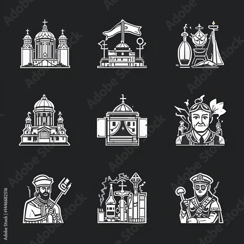 Coaching expert line icons collection. Capitalism, Socialism, Communism, Market, Free-market, Mixed, Command vector and linear illustration. Distributism,Feudalism,Mercantilism outline signs set